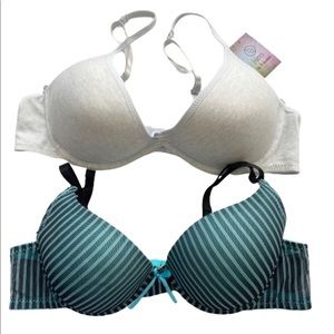 2 Pack Pushup Bra Set Heather grey & Turquoise stripe hers by Her…